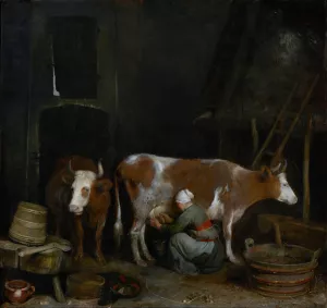 A Maid Milking a Cow in a Barn by Gerard Ter Borch Oil Painting