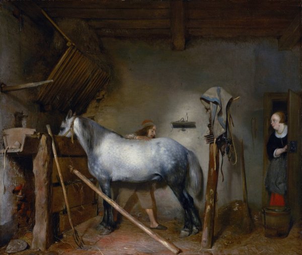Horse Stable  by Gerard Ter Borch - Hand-Painted Oil Painting Reproduction