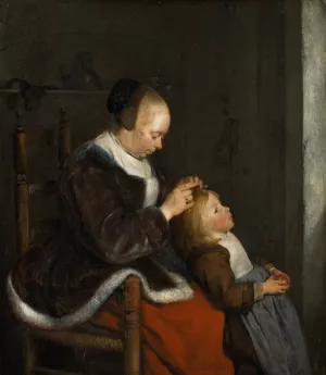 Hunting for Lice by Gerard Ter Borch Oil Painting