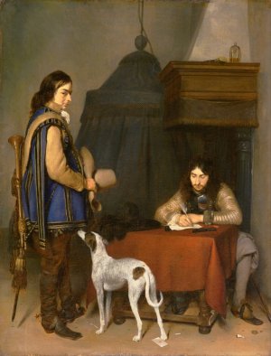 Officer Writing a Letter, with a Trumpeter by Gerard Ter Borch Oil Painting