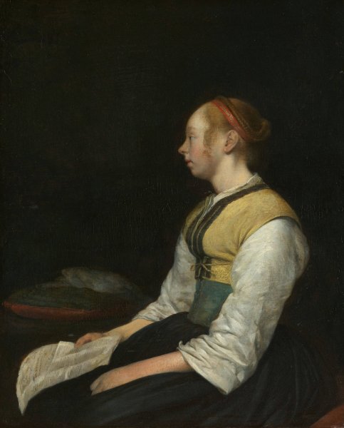Seated Girl in Peasant Costume  by Gerard Ter Borch - Hand-Painted Oil Painting Reproduction
