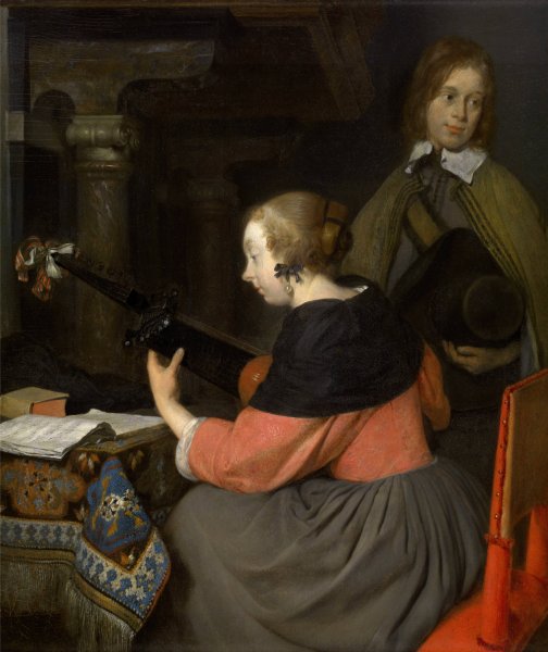 Main Product Photo of The Lute Player Painting by Gerard Ter Borch