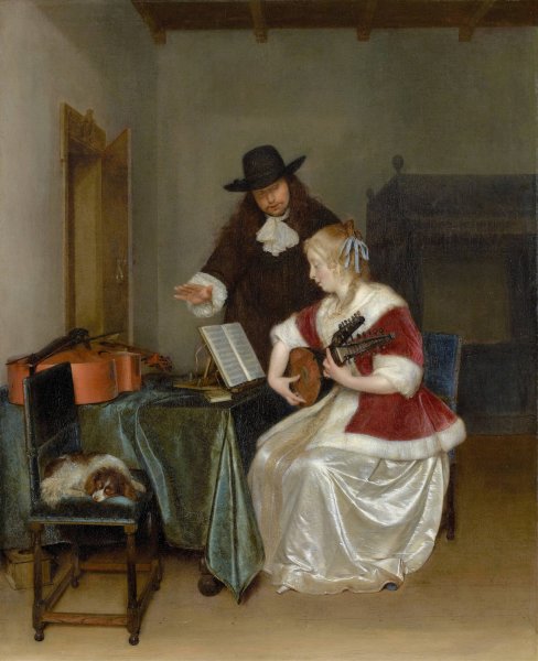 The Music Lesson  by Gerard Ter Borch - Hand-Painted Oil Painting Reproduction