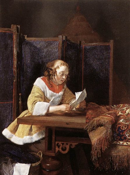 A Lady Reading a Letter by Gerard Terborch - Hand-Painted Oil Painting Reproduction