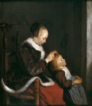 Mother Combing the Hair of Her Child by Gerard Terborch Oil Painting