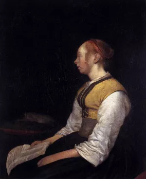 Seated Girl in Peasant Costume by Gerard Terborch Oil Painting
