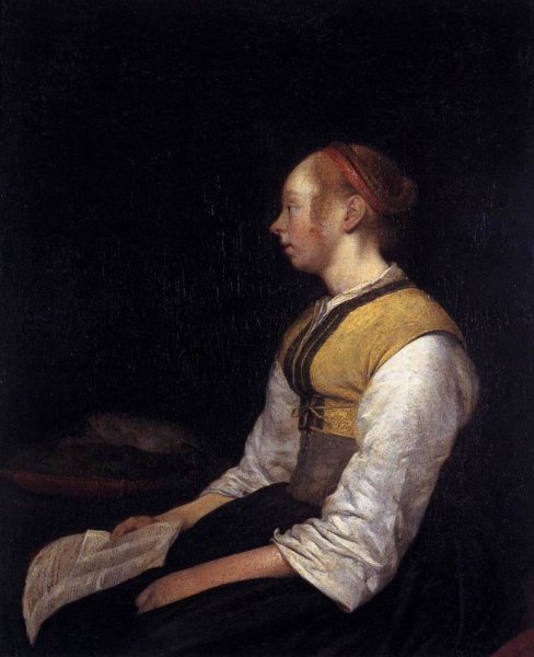 Seated Girl in Peasant Costume by Gerard Terborch - Hand-Painted Oil Painting Reproduction