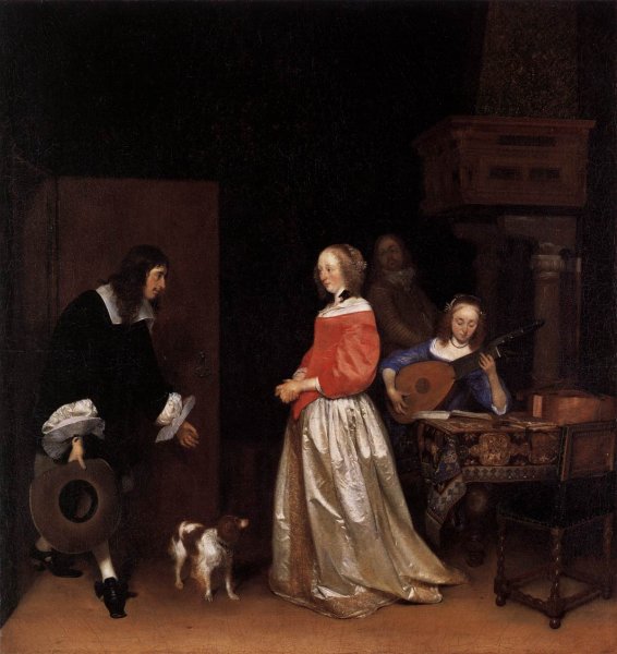 The Suitor's Visit by Gerard Terborch - Hand-Painted Oil Painting Reproduction