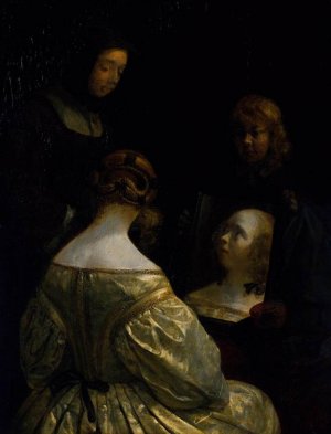 Woman at a Mirror Oil painting by Gerard Terborch