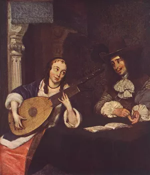Woman Playing the Lute by Gerard Terborch - Oil Painting Reproduction