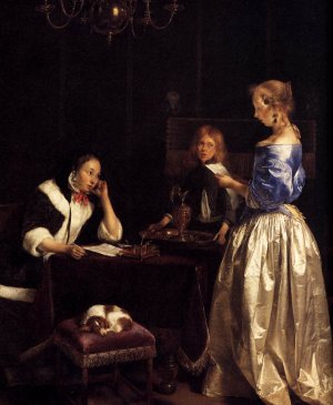 Woman Reading a Letter Detail Oil painting by Gerard Terborch
