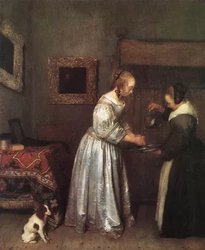 Woman Washing Hands by Gerard Terborch - Oil Painting Reproduction