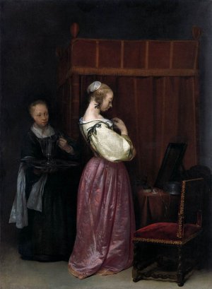 Young Woman at Her Toilet with a Maid Oil painting by Gerard Terborch