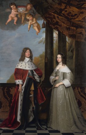 Portrait of Friedrich Wilhelm, Elector of Brandenburg, and his Wife Louise Henriette, Countess of Orange-Nassau by Gerard Van Honthorst Oil Painting