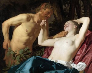 Satyr and Nymph by Gerard Van Honthorst Oil Painting