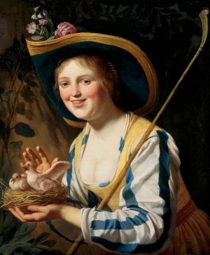 Shepherdess With Pigeons by Gerard Van Honthorst Oil Painting