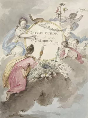 Titelblad voor kunstboek met Gecouleurde Teekeningen by Gerard Van Nijmegen Oil Painting