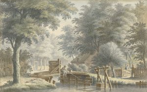 Landschap met een brug waarop een hengelaar by Gerard Van Rossum Oil Painting