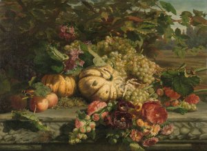 Still Life with Flowers and Fruit by Gerardina Jacoba Van De Sande Bakhuyzen Oil Painting