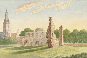 De ruine van de Abdij van Rijnsburg by Gerardus Johannes Verburgh Oil Painting