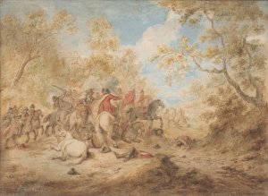 Landschap met vechtende ruiters by Gerardus Josephus Xavery Oil Painting