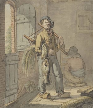 Stoelenmatters in een schuur aan het werk by Gerardus Laurentius Keultjes Oil Painting