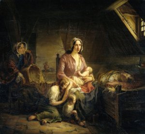A Rich Lady Visits a Poor Family by Gerardus Terlaak Oil Painting