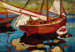 Fishing Boats in Hafen by Gerassim Semenovich Golovkov Oil Painting