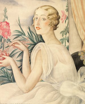 Kvinde i hvid kjole siddende ved vindueskarm by Gerda Wegener Oil Painting