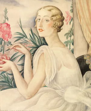 Kvinde i hvid kjole siddende ved vindueskarm by Gerda Wegener Oil Painting