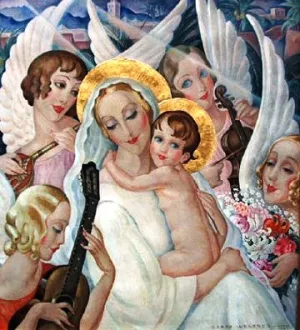 La Madone, l'Enfant et les Anges Jouant de la Musique by Gerda Wegener - Oil Painting Reproduction