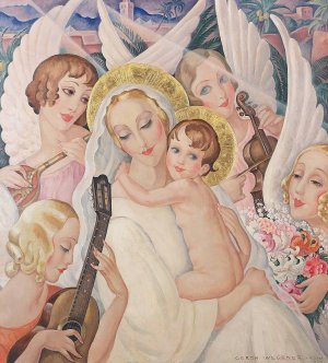 Madonna with child, surrounded by musical angels by Gerda Wegener Oil Painting