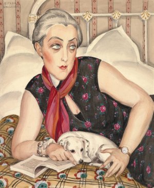 Portrait of a woman reading with a dog by Gerda Wegener Oil Painting