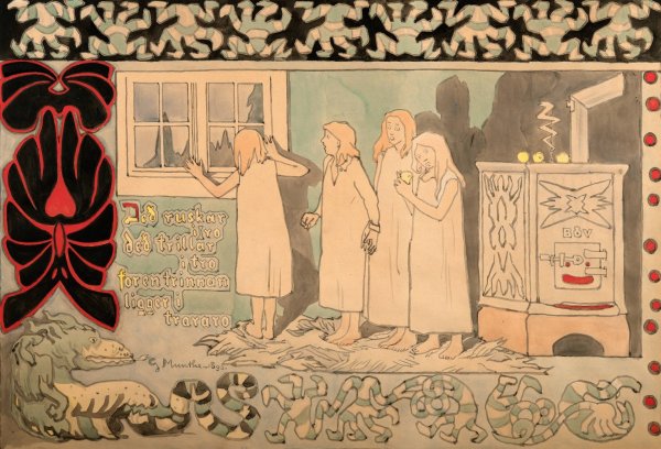 Afraid of the Dark  by Gerhard Munthe - Hand-Painted Oil Painting Reproduction