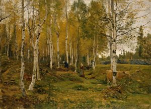 Birch Trees in Autumn by Gerhard Munthe Oil Painting