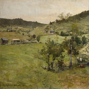 Cotters' Farms by Gerhard Munthe Oil Painting