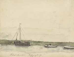 Schepen in de haven te Katwijk aan Zee by Gerhard Munthe Oil Painting