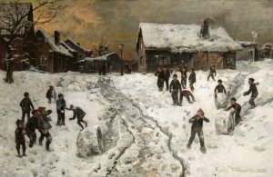 Throwing Snowballs Oil painting by Gerhard Munthe