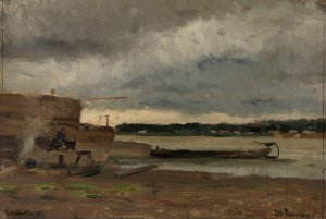 View of the Rhine near Dusseldorf by Gerhard Munthe Oil Painting