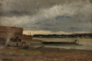 View of the Rhine near Dusseldorf by Gerhard Munthe Oil Painting