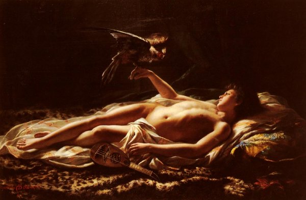 Main Product Photo of Nu Masculin Avec Faucon Painting by Germain Detanger