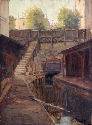 Bras gauche de la Bievre, boulevard Arago by Germain Eugene Bonneton Oil Painting