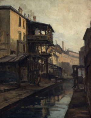 La Bievre, rue des Cordelieres by Germain Eugene Bonneton Oil Painting