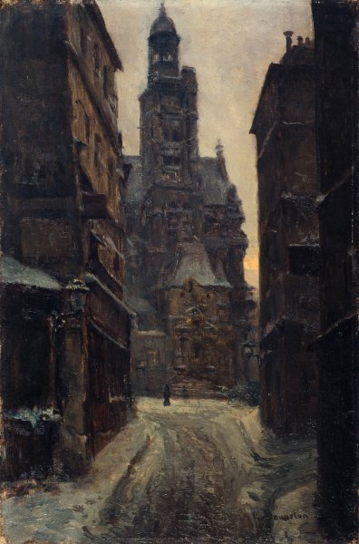 La rue de la Montagne-Saint-Genevieve  by Germain Eugene Bonneton - Hand-Painted Oil Painting Reproduction