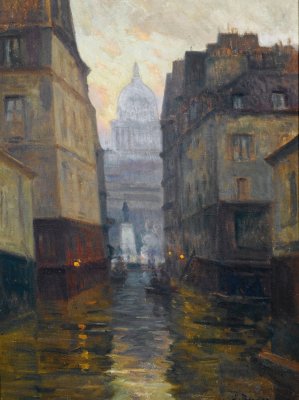 La rue du Haut-Pave vers la place Maubert by Germain Eugene Bonneton Oil Painting