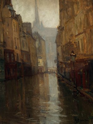 La rue du Haut-Pave vers le quai de Montebello by Germain Eugene Bonneton Oil Painting