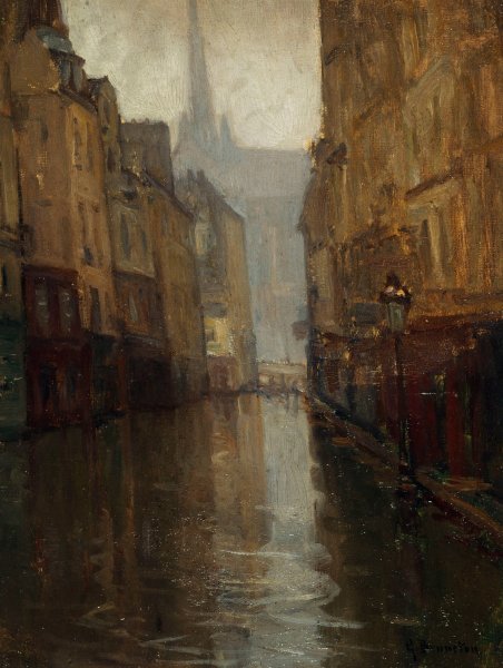 La rue du Haut-Pave vers le quai de Montebello  by Germain Eugene Bonneton - Hand-Painted Oil Painting Reproduction