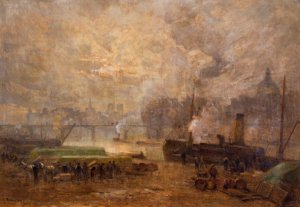 La Seine, au port Saint-Nicolas by Germain Eugene Bonneton Oil Painting