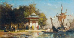 A Fountain By The Sea In Turkey by Germain Fabius Brest Oil Painting