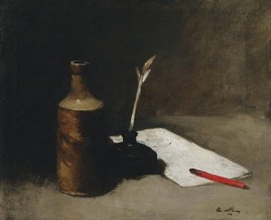 Still Life With Bottle, Inkpot And Letter by Germain-Theodore Ribot Oil Painting